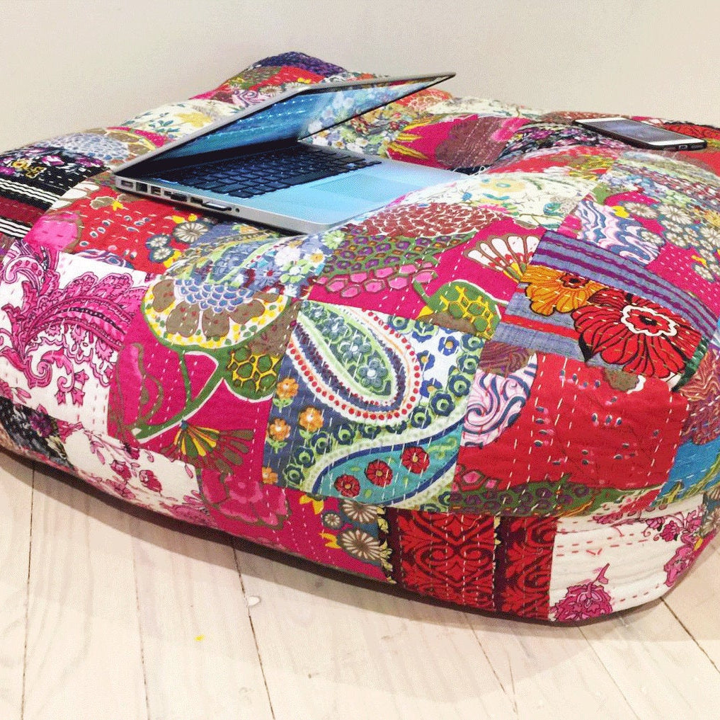 Kantha Floor Patchwork Cushion Cover - Colorful