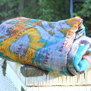 Handmade Indian Kantha Quilt Blanket Throw Duvet - Sunset