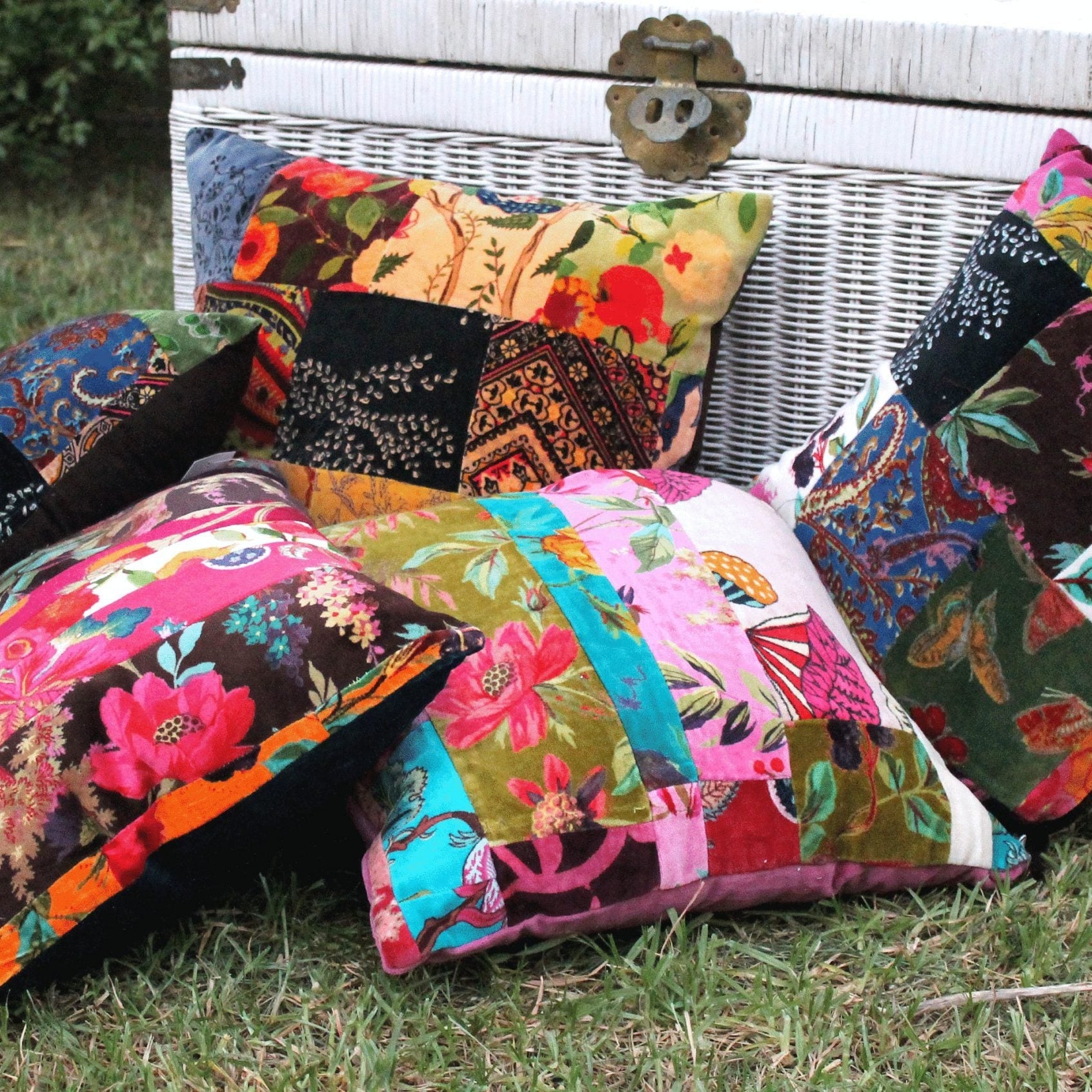 Linen Connections Luxury Velvet Cushion Covers - Patch Block