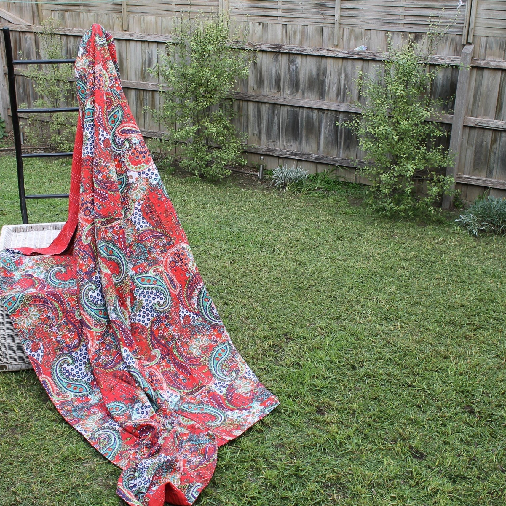 Linen Connections Handmade Indian Kantha Quilt - Red Gardens