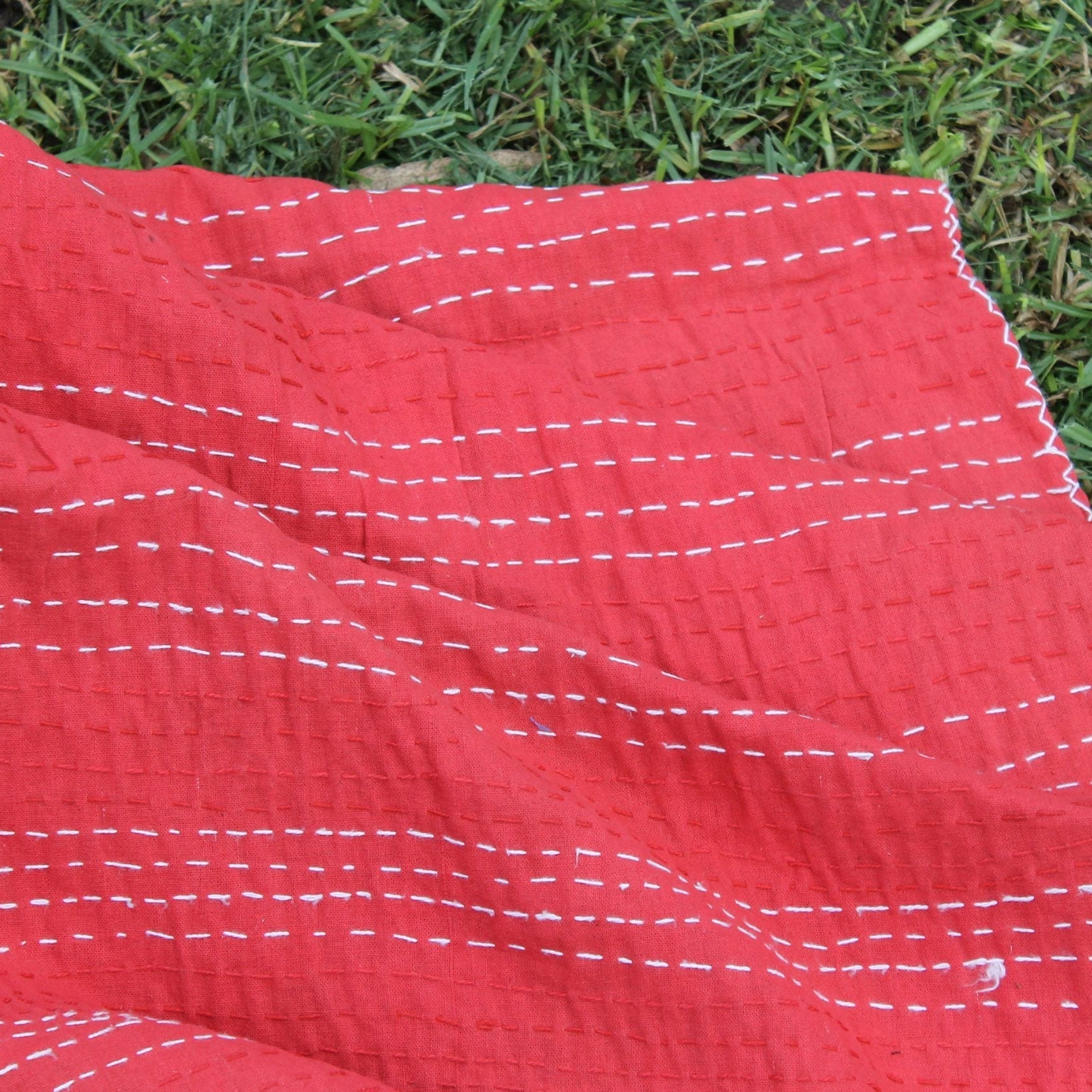 Linen Connections Handmade Indian Kantha Quilt - Red Blossom