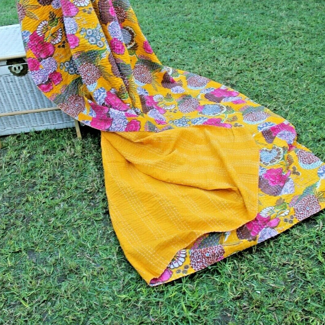 Linen Connections Handmade Indian Kantha Quilt - Sunflower