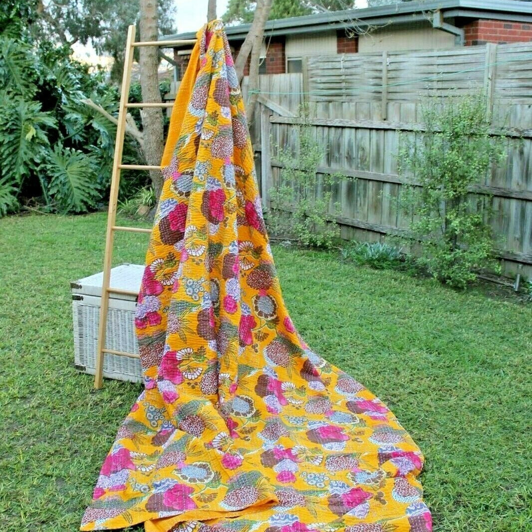 Linen Connections Handmade Indian Kantha Quilt - Sunflower