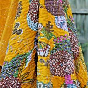 Linen Connections Handmade Indian Kantha Quilt - Sunflower