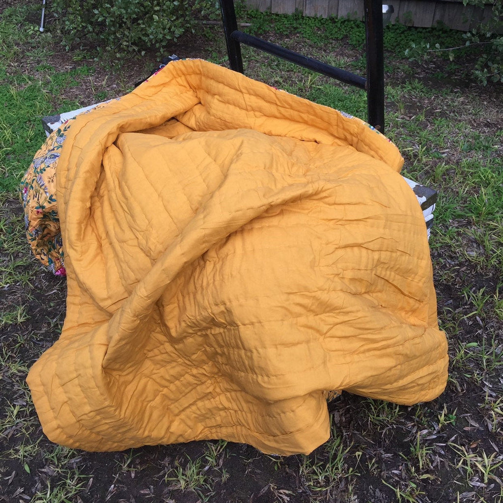 Linen Connections Indian Kantha Blanket Throw Duvet Set - Yellow Haze