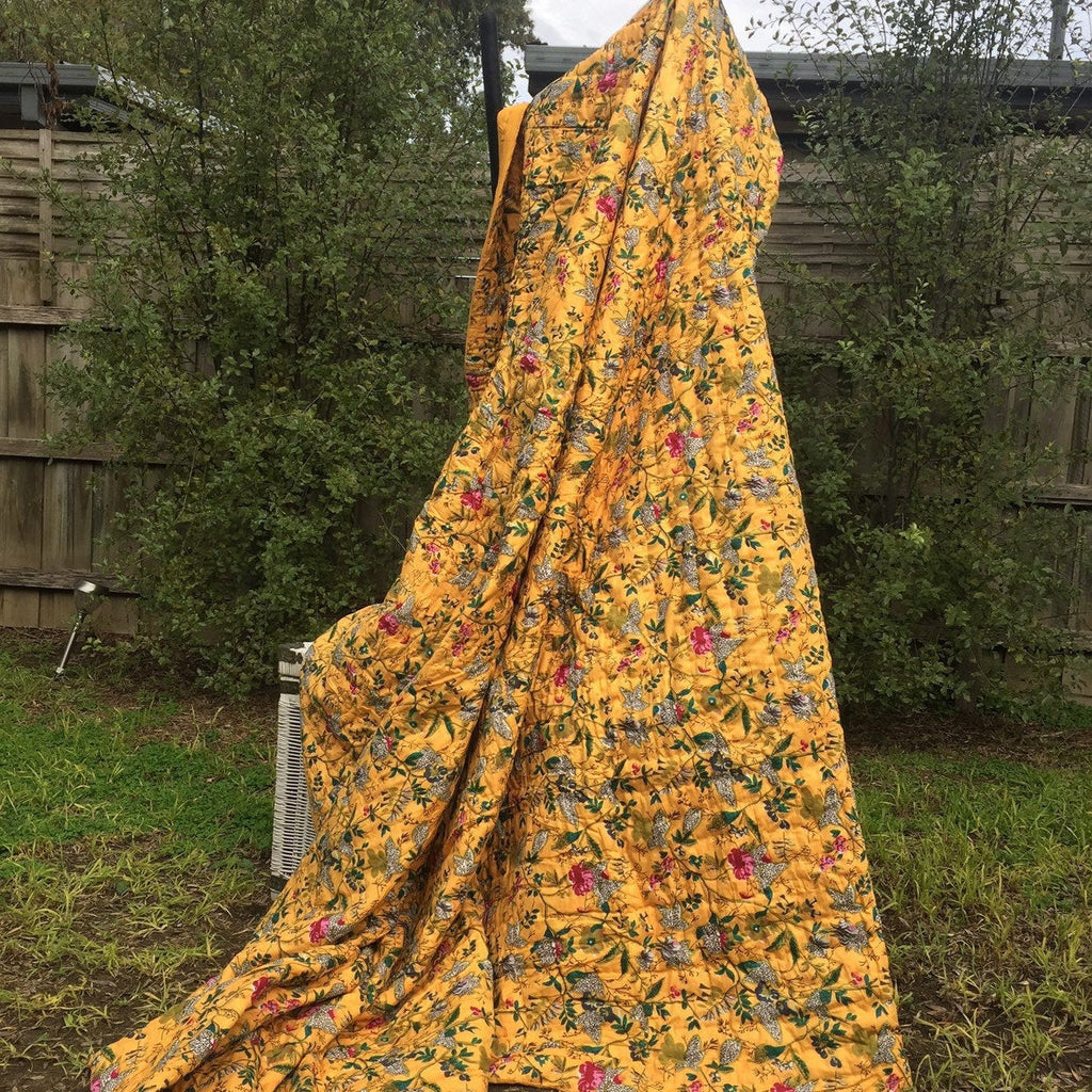 Linen Connections Indian Kantha Blanket Throw Duvet Set - Yellow Haze