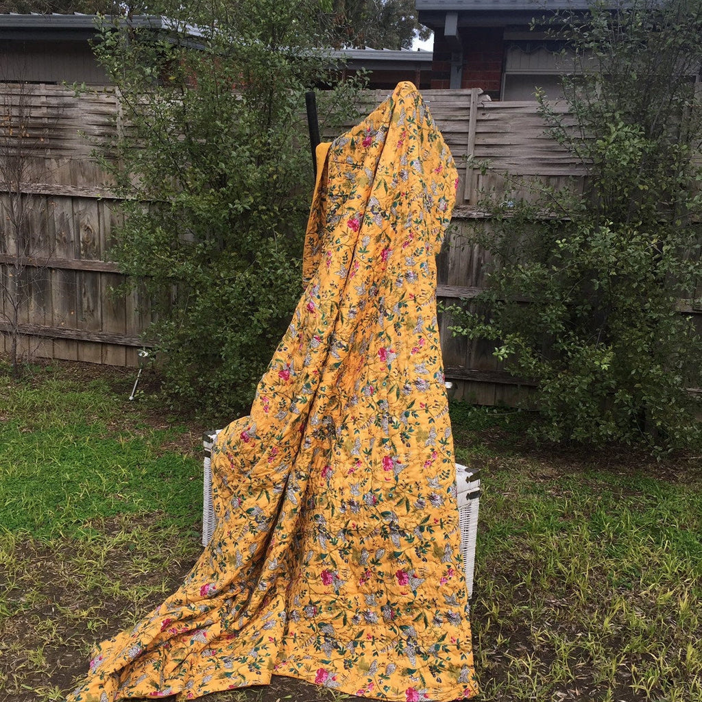 Linen Connections Indian Kantha Blanket Throw Duvet Set - Yellow Haze