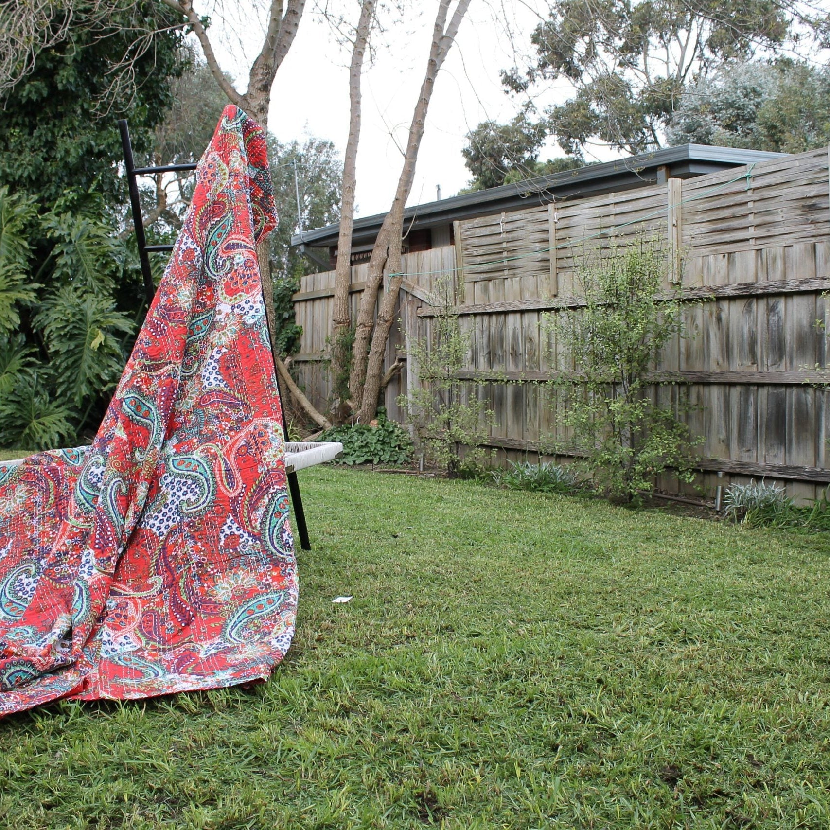 Linen Connections Handmade Indian Kantha Quilt - Red Gardens