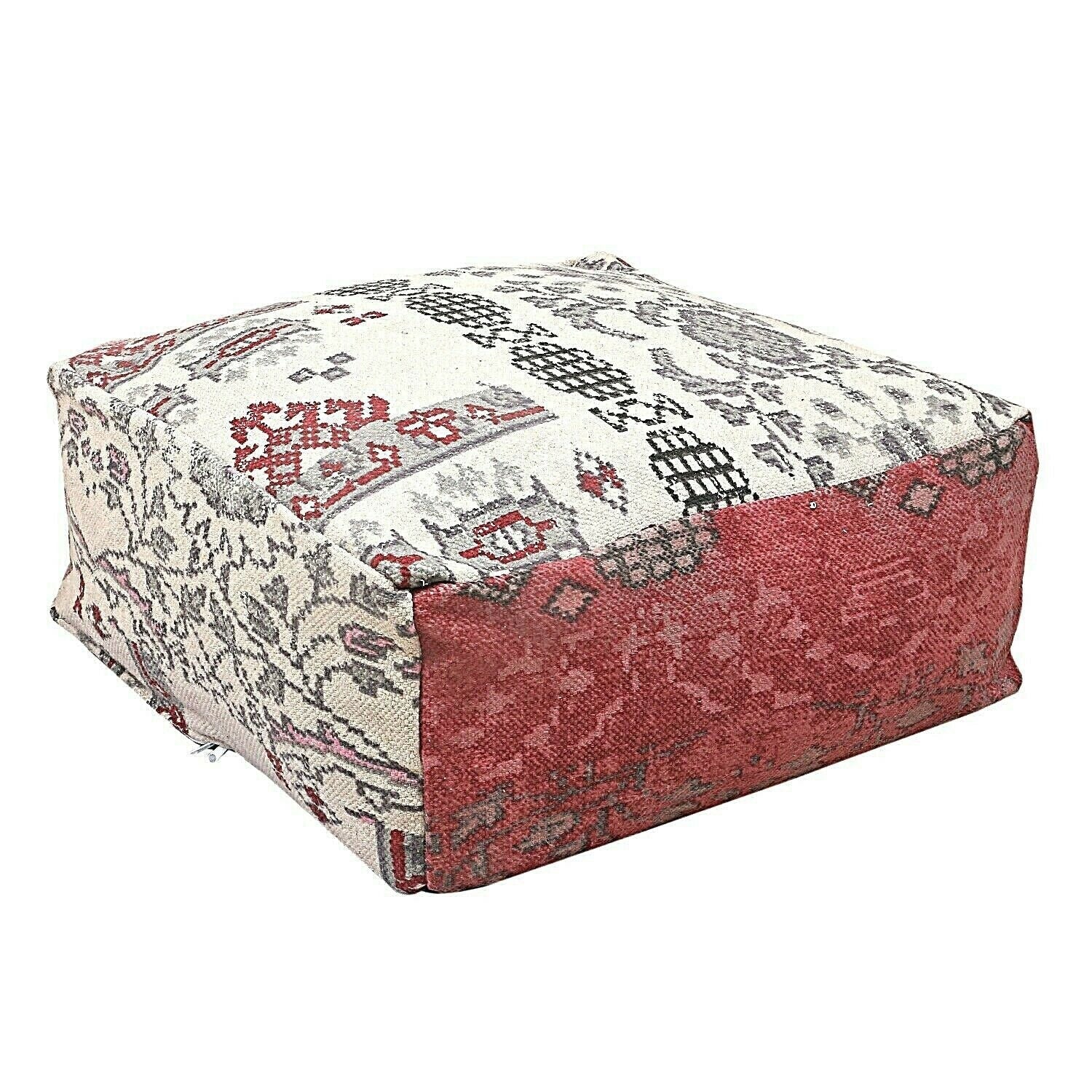 Moroccan Ottoman Cushion Cover, Pouf, Footstool - Red & White
