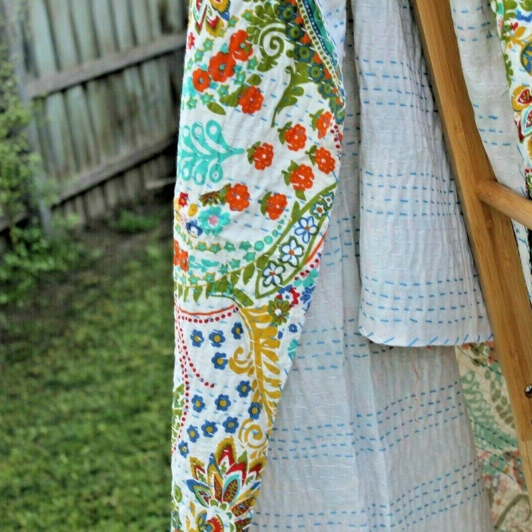 Linen Connections Handmade Indian Kantha Quilt - White Hues