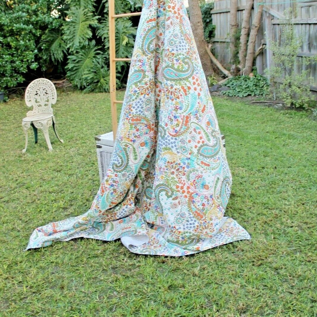 Linen Connections Handmade Indian Kantha Quilt - White Hues