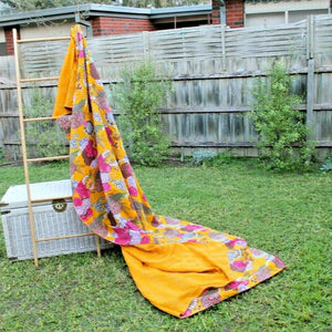 Linen Connections Handmade Indian Kantha Quilt - Sunflower