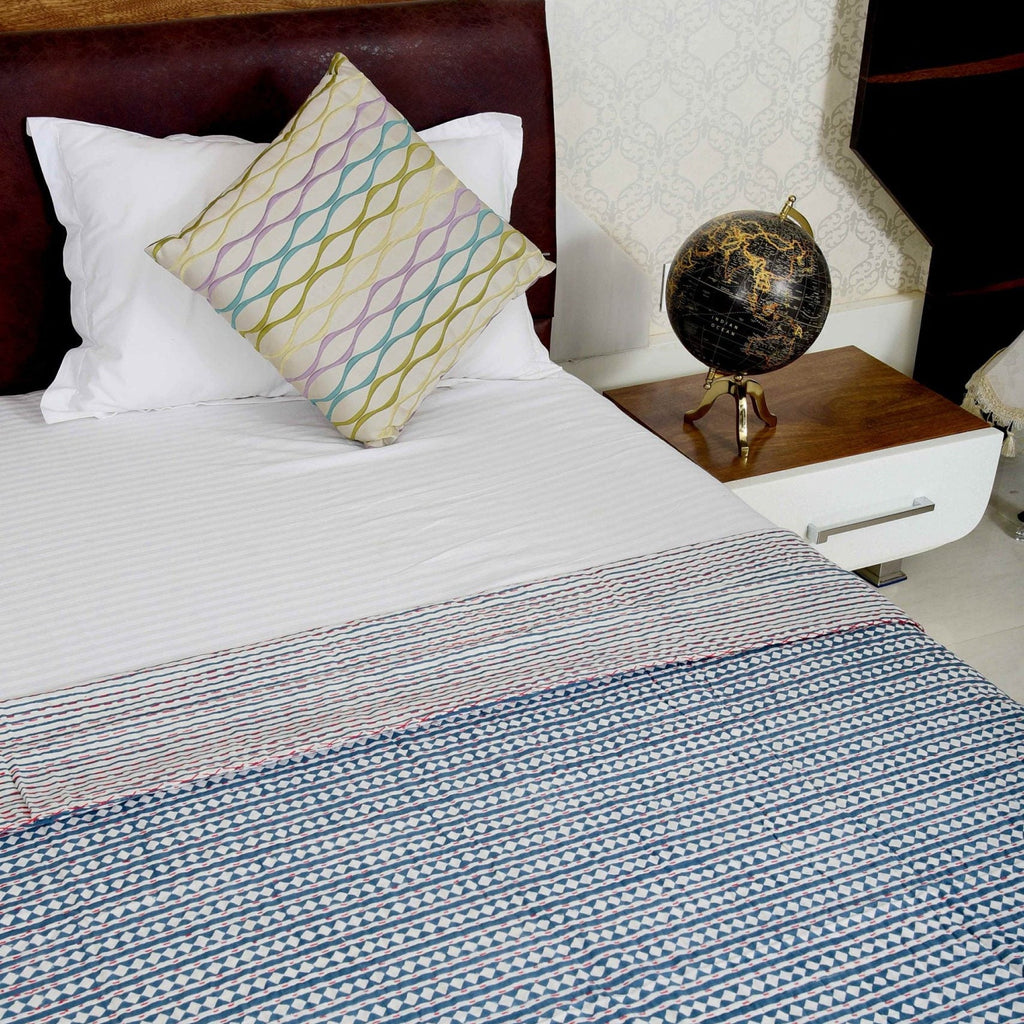Linen Connections Indian Kantha Quilt - White Blues