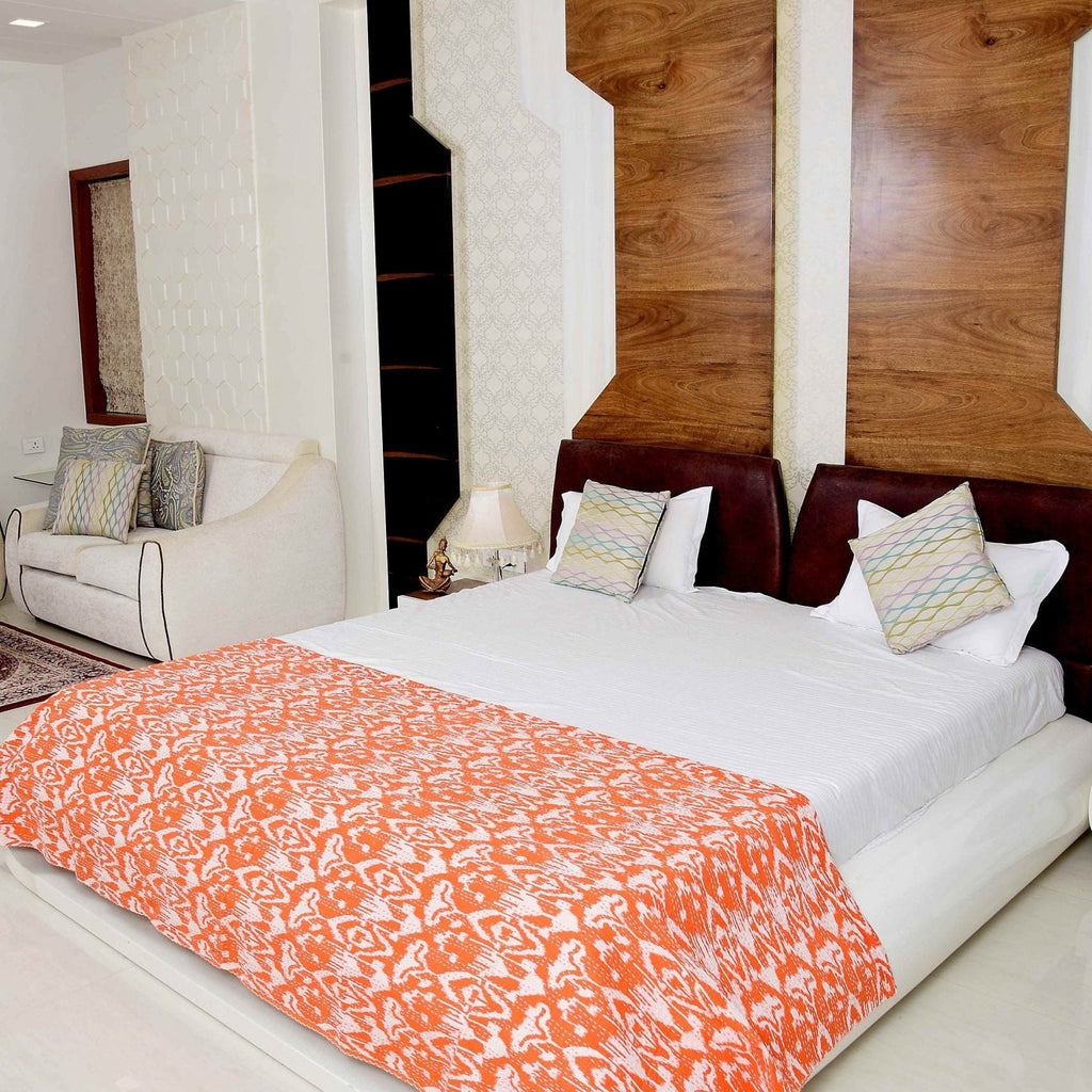 Linen Connections Indian Kantha Quilt - Orange Mist