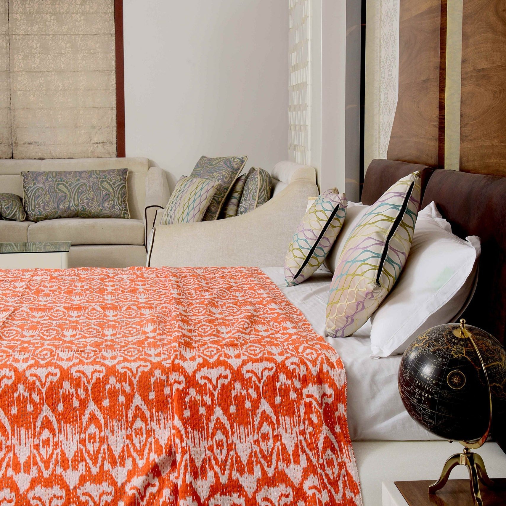 Linen Connections Indian Kantha Quilt - Orange Mist