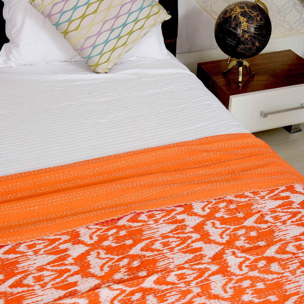 Linen Connections Indian Kantha Quilt - Orange Mist