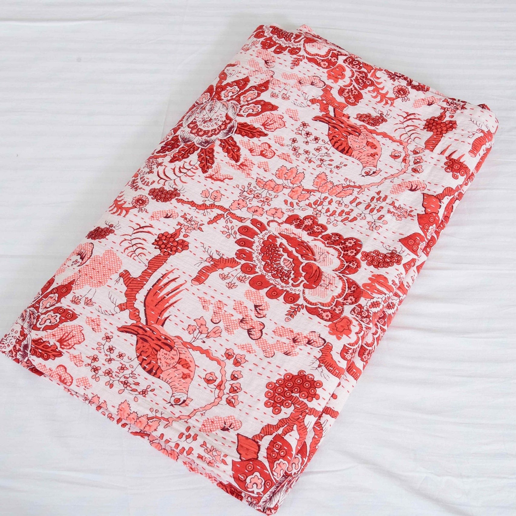 Linen Connections Indian Kantha Quilt - Mischief Pink