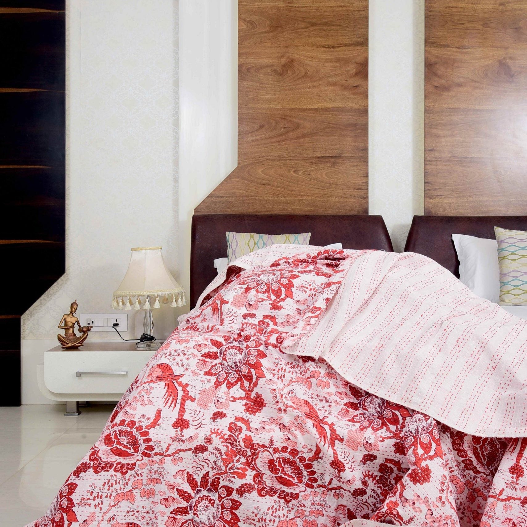 Linen Connections Indian Kantha Quilt - Mischief Pink