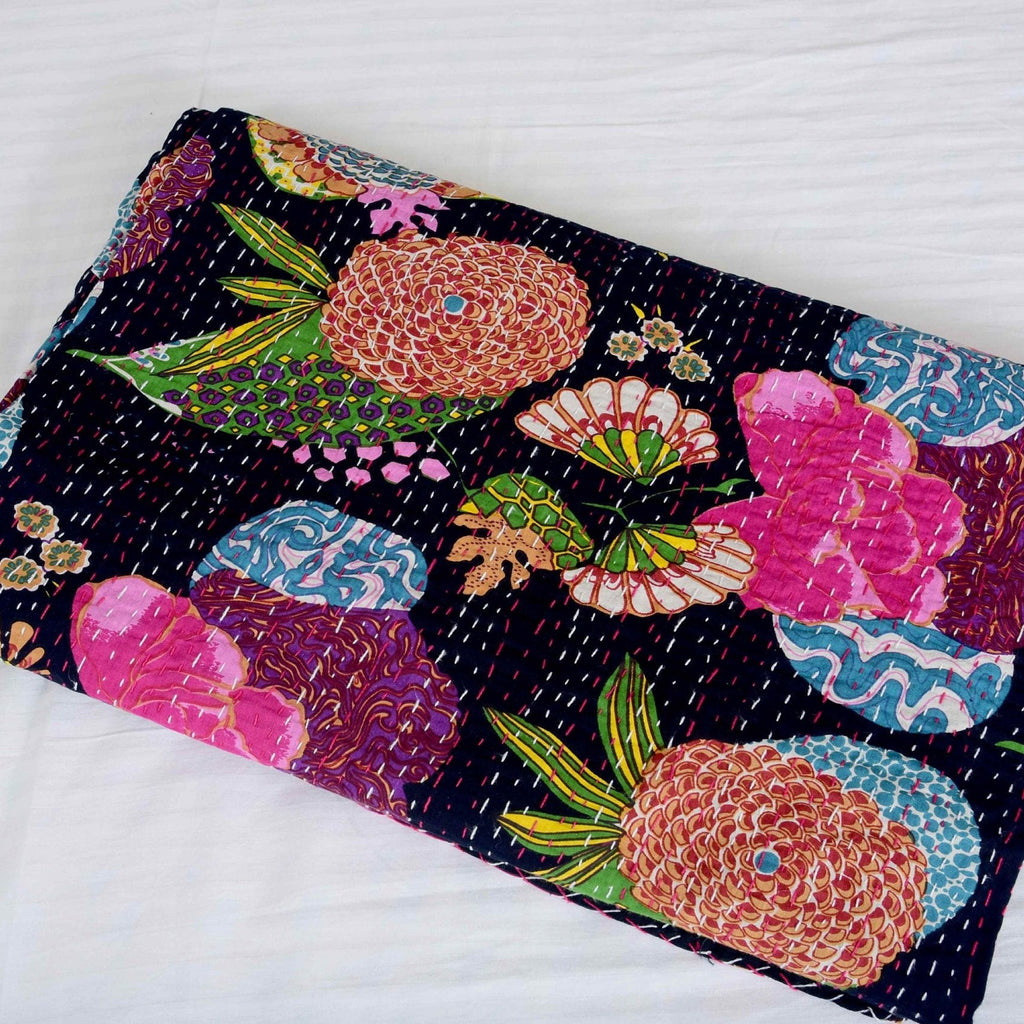 Linen Connections Indian Kantha Quilt - Boho Black