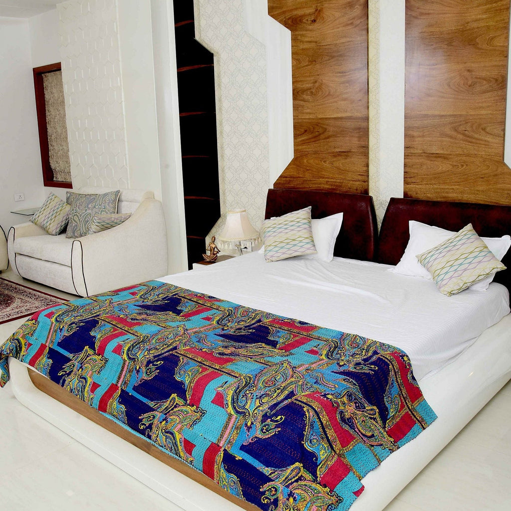 Linen Connections Indian Kantha Quilt - Royal Blue