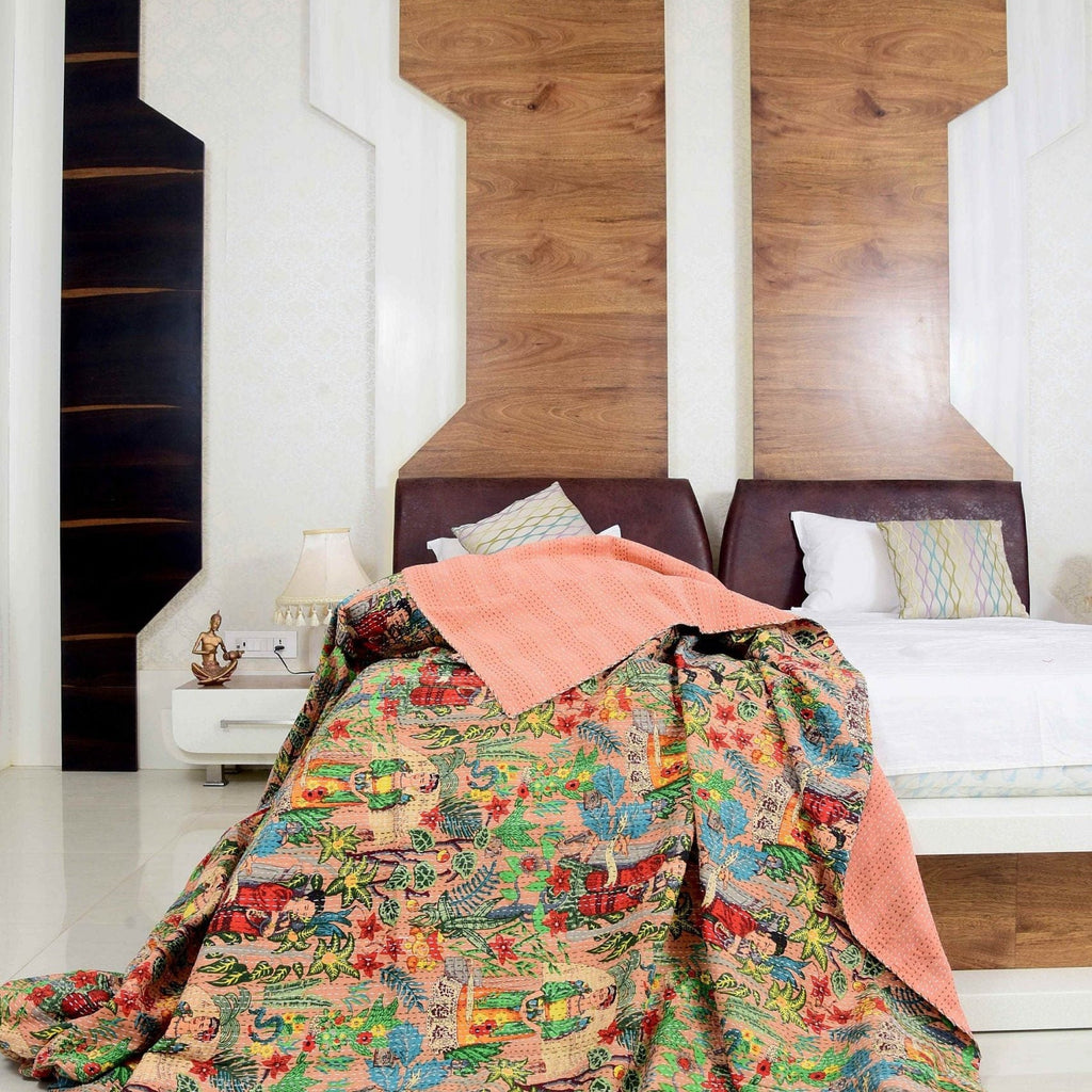 Linen Connections Indian Kantha Quilt - Frida Pink