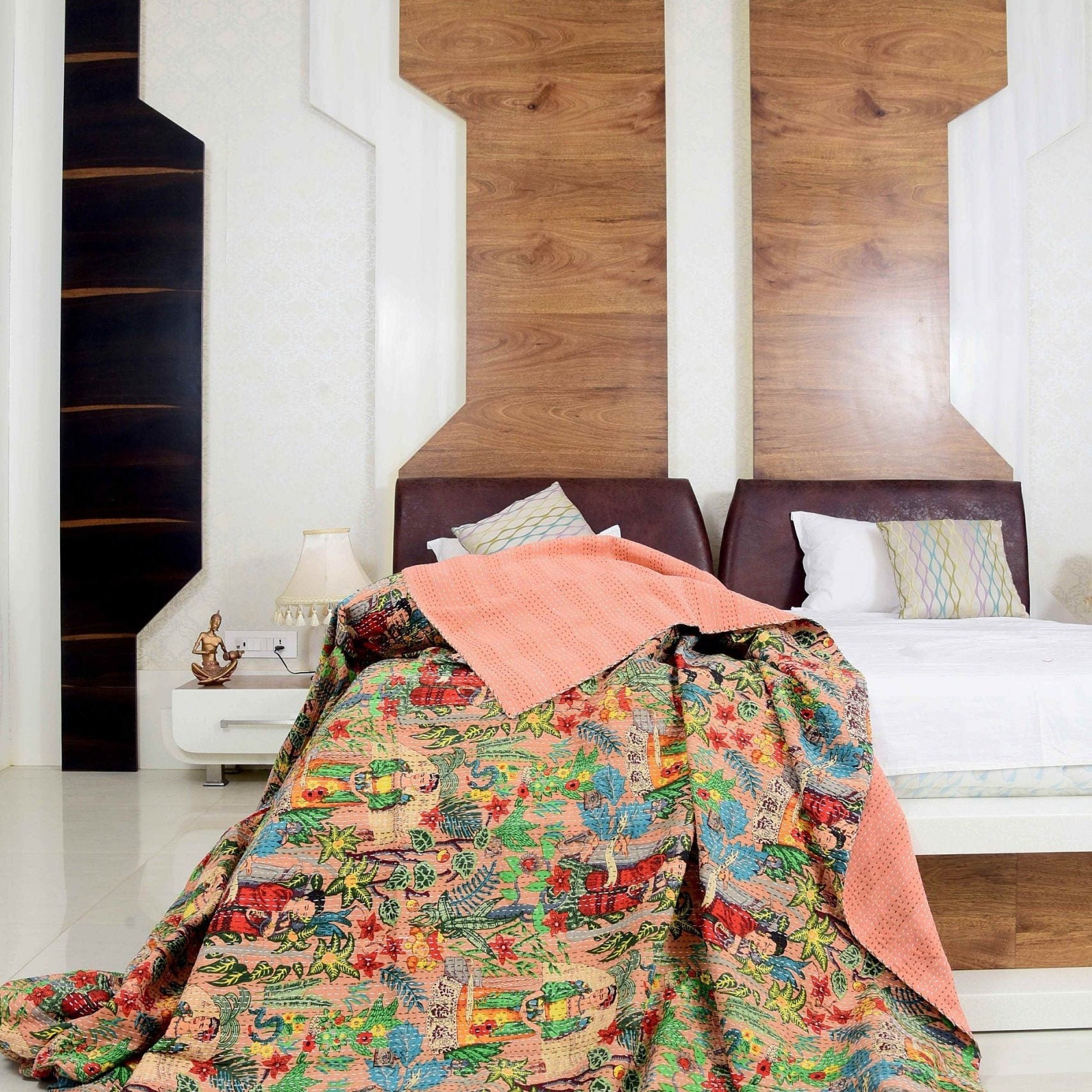 Linen Connections Indian Kantha Quilt - Frida Pink