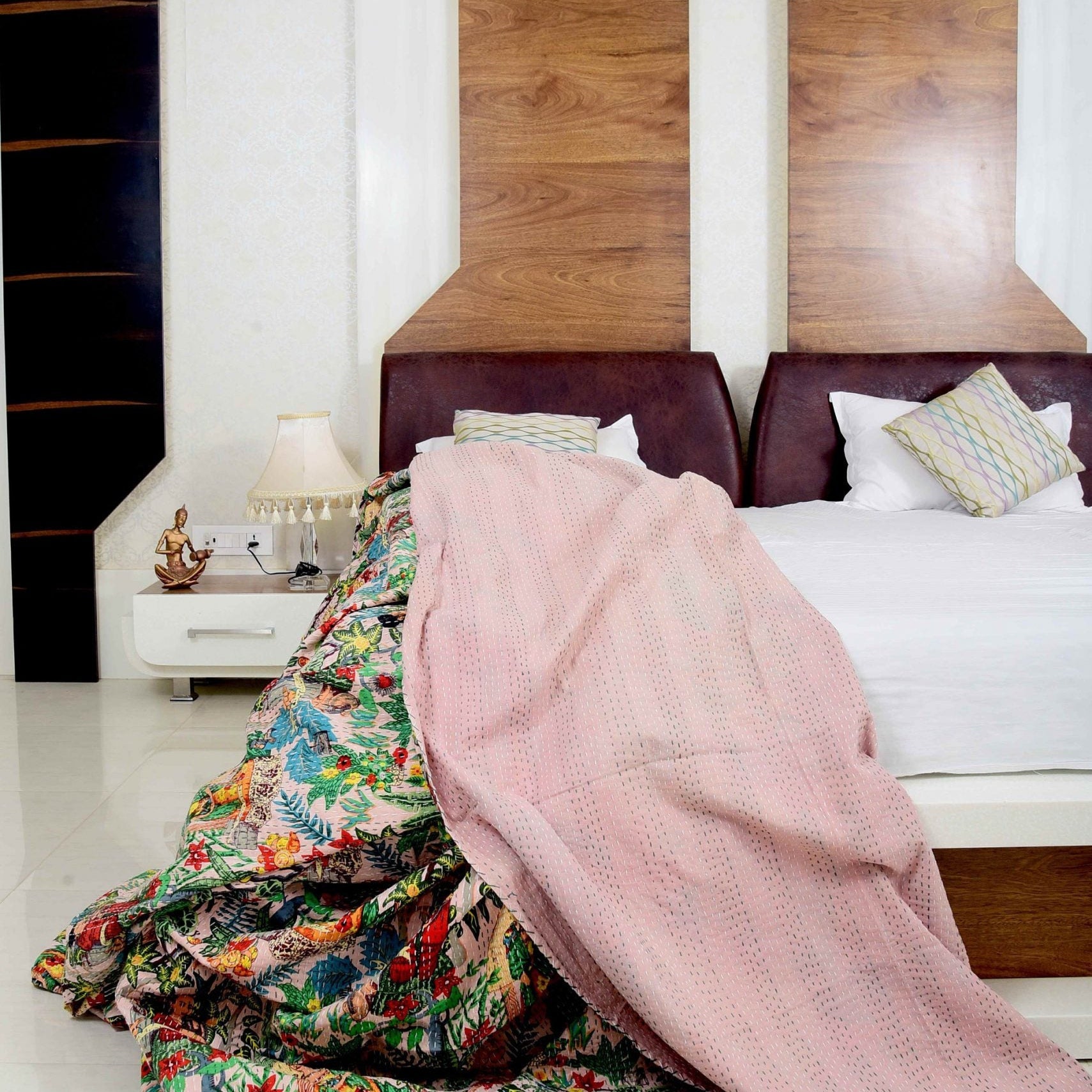 Linen Connections Indian Kantha Quilt - Frida Pink