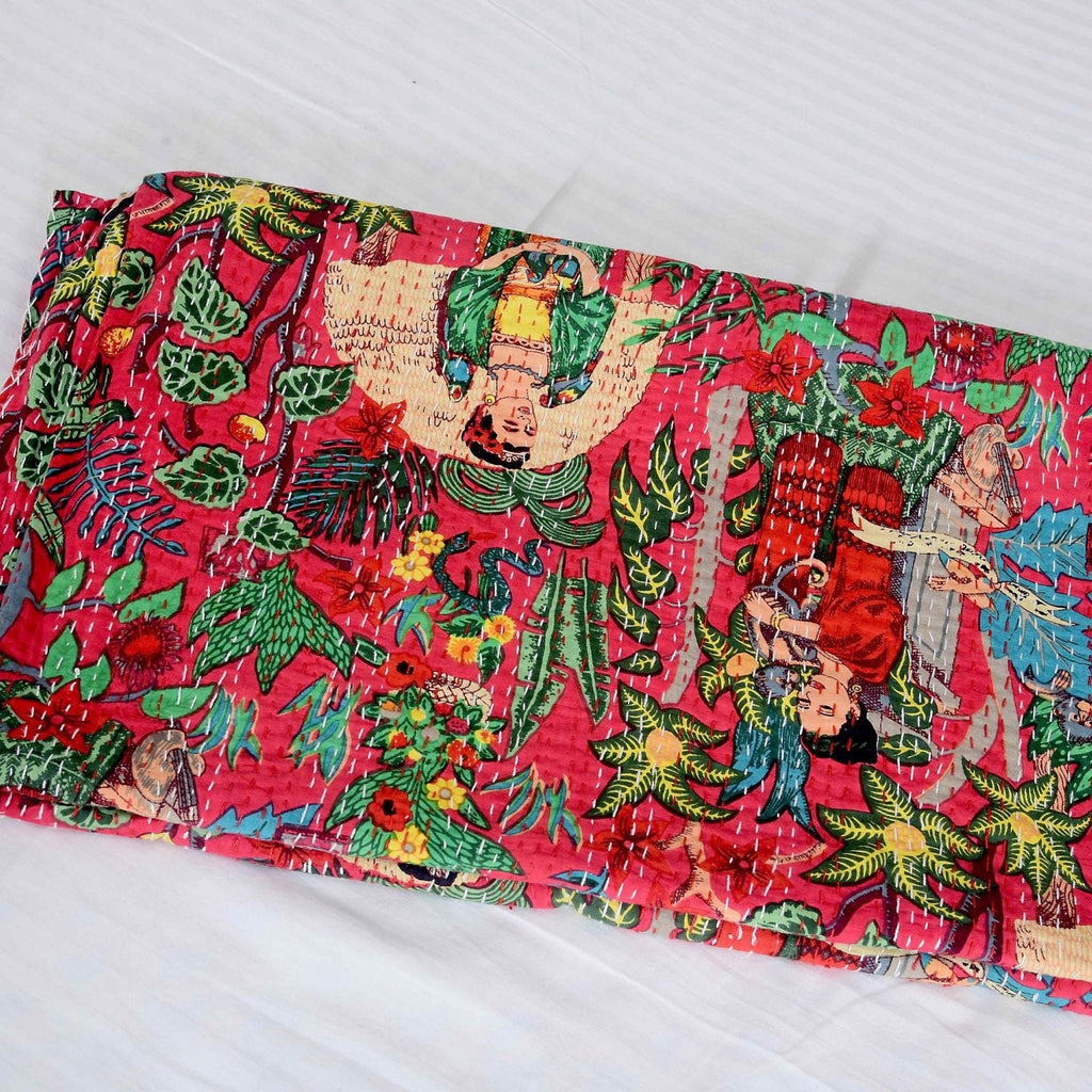 Linen Connections Indian Kantha Quilt - Frida Red