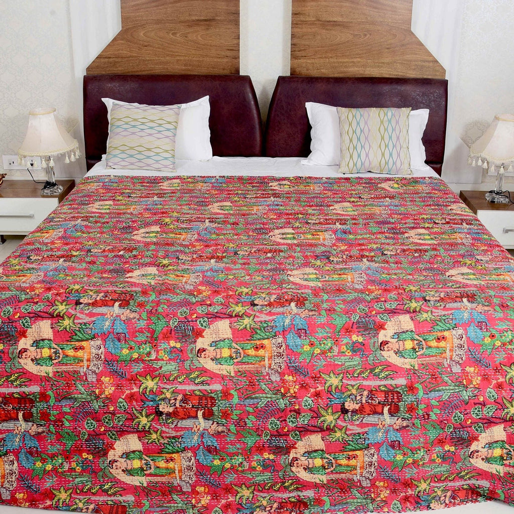 Linen Connections Indian Kantha Quilt - Frida Red