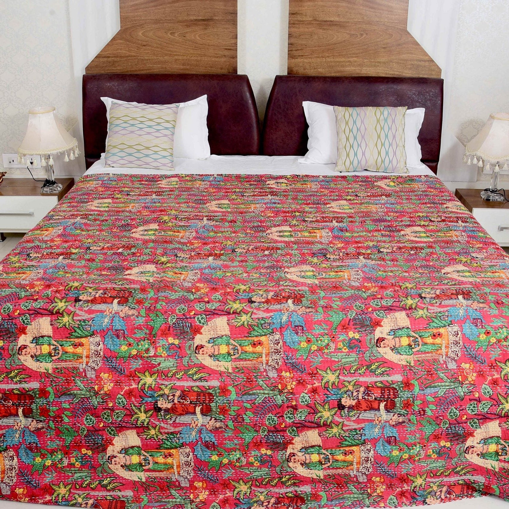 Linen Connections Indian Kantha Quilt - Frida Red