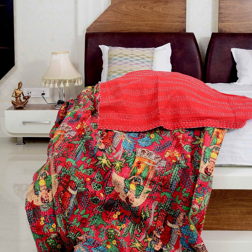 Linen Connections Indian Kantha Quilt - Frida Red