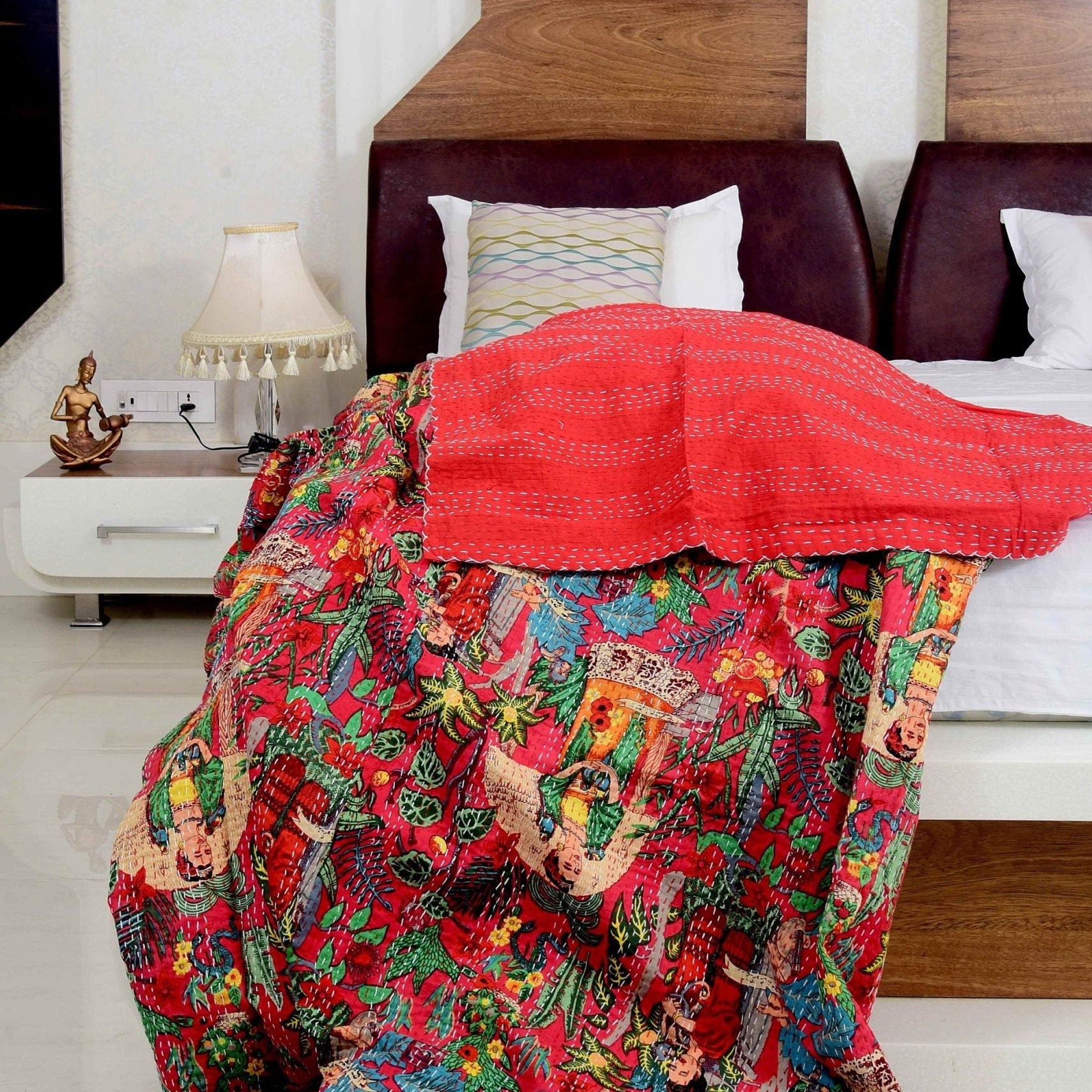 Linen Connections Indian Kantha Quilt - Frida Red