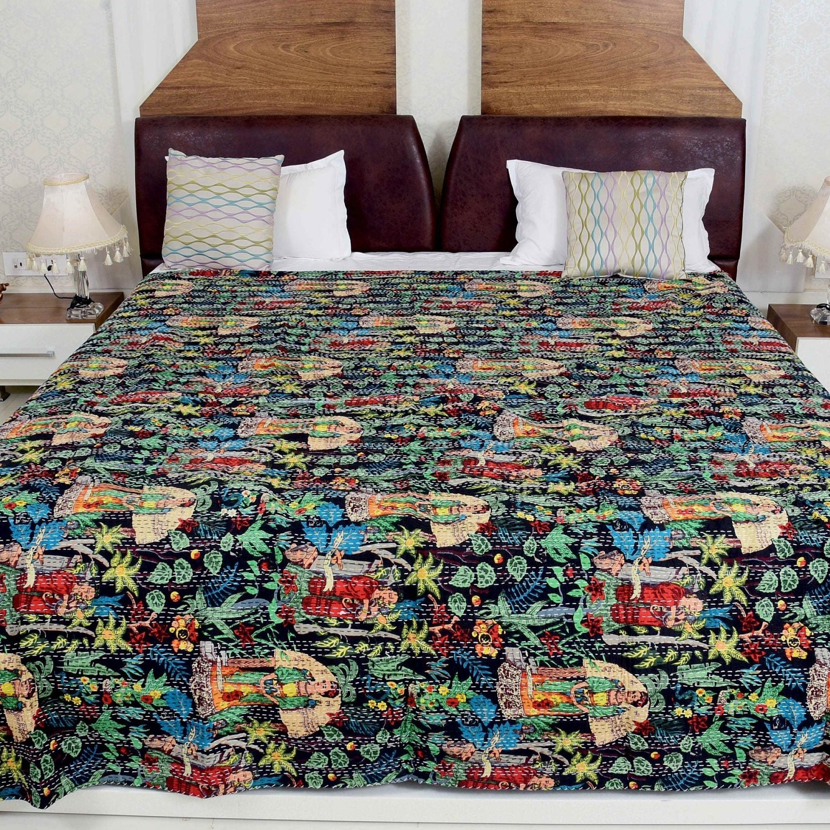 Linen Connections Indian Kantha Quilt - Frida Black