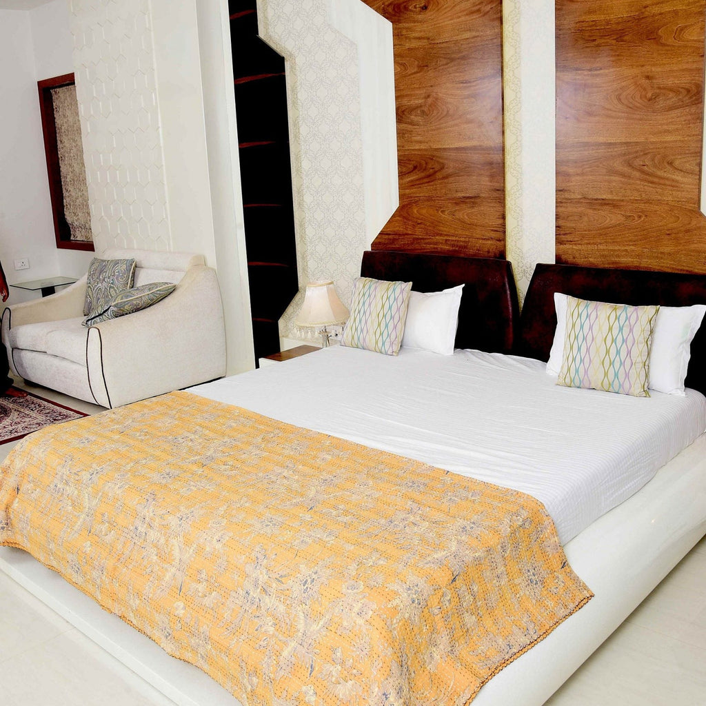 Linen Connections Handmade Indian Kantha Quilt - Pale Fiery