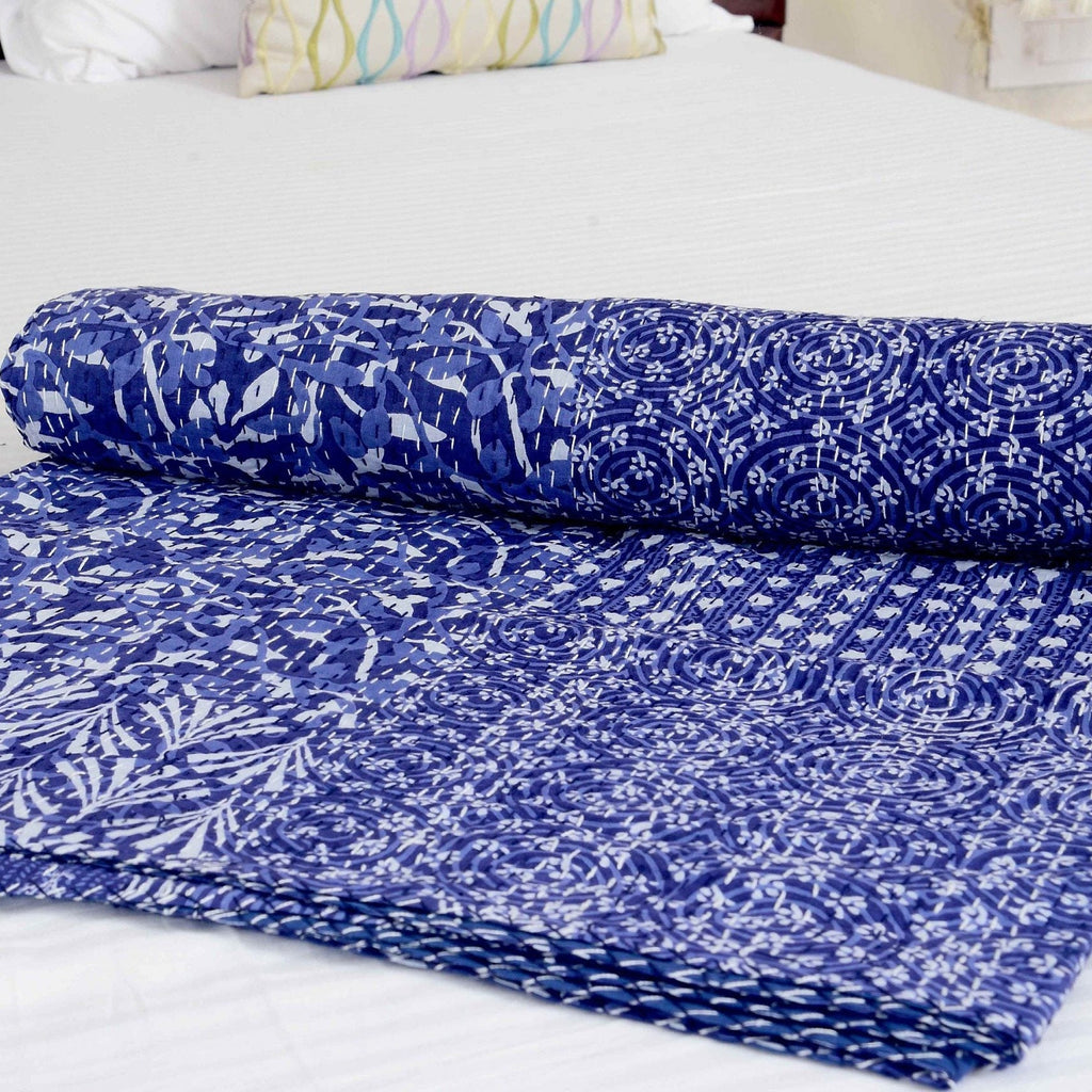 Linen Connections Indian Kantha Quilt - Blue Lagoon
