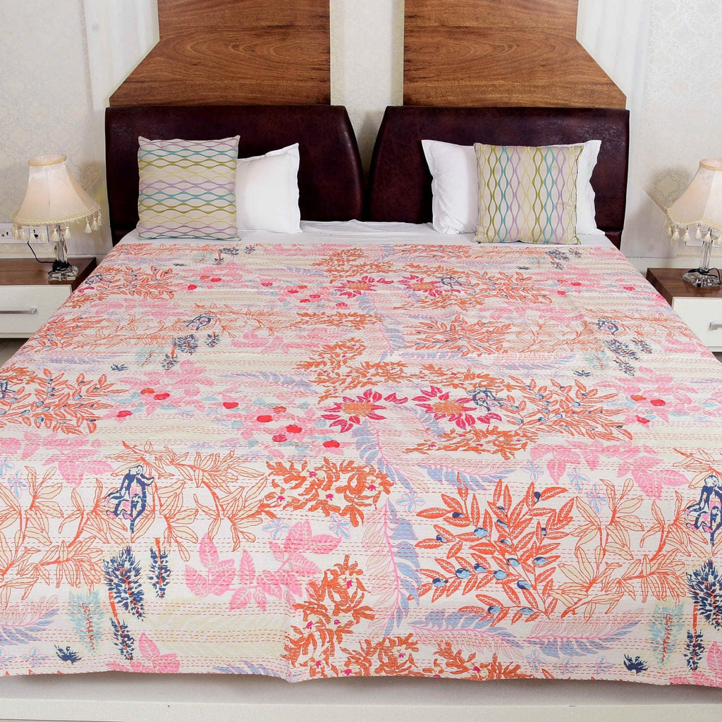 Linen Connections Handmade Indian Kantha Quilt - Light Pastures