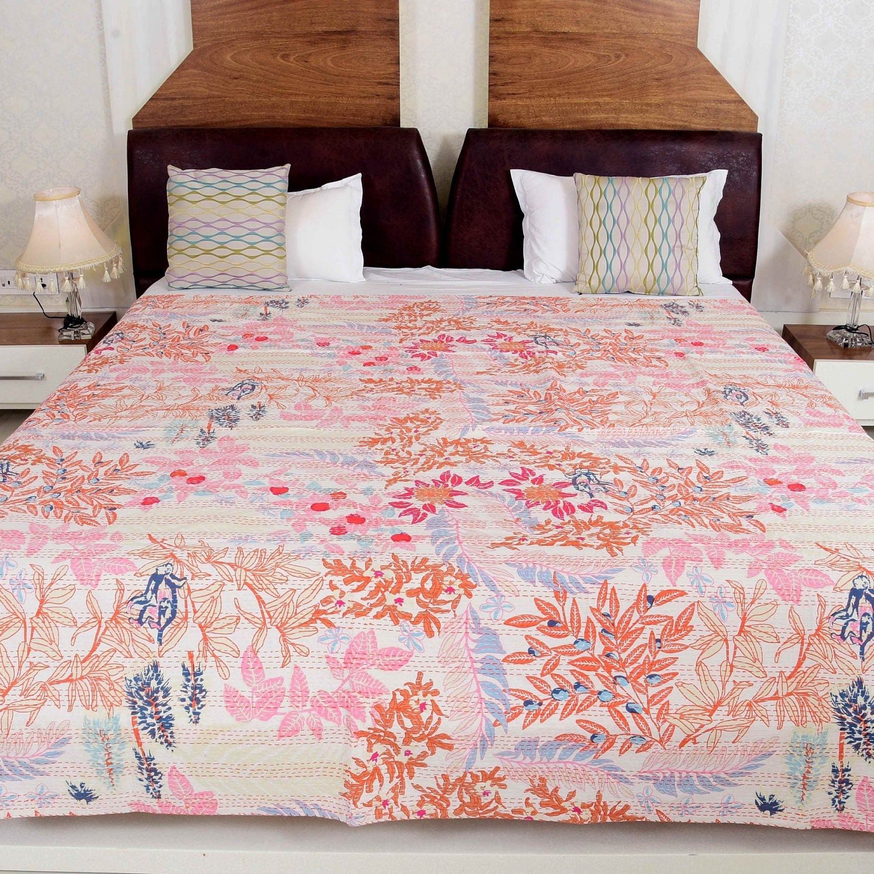 Linen Connections Handmade Indian Kantha Quilt - Light Pastures