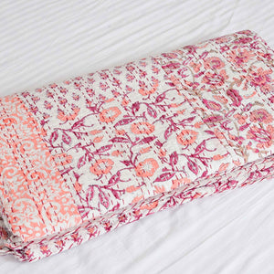 Linen Connections Handmade Indian Kantha Quilt - Mushy Pink