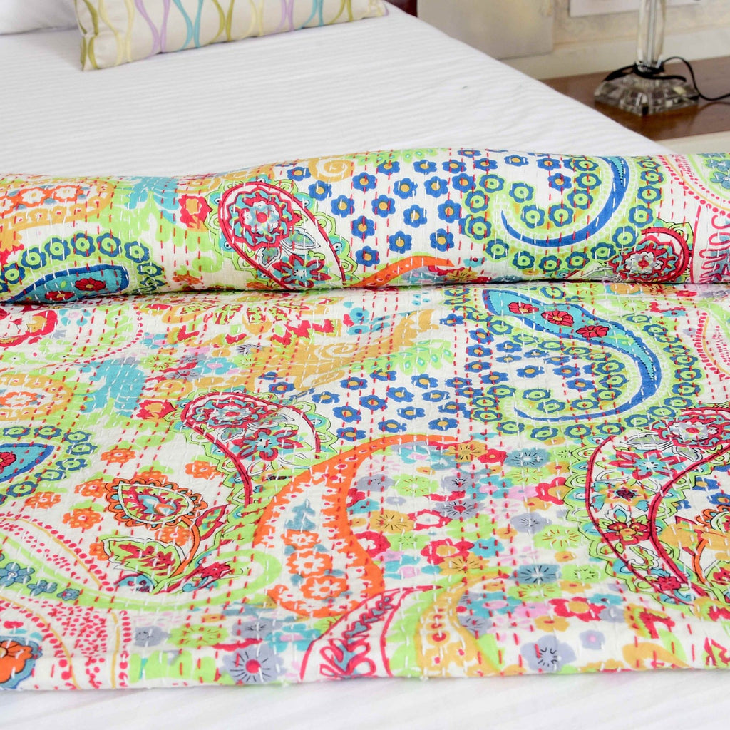Linen Connections Indian Kantha Quilt - Serene Colours