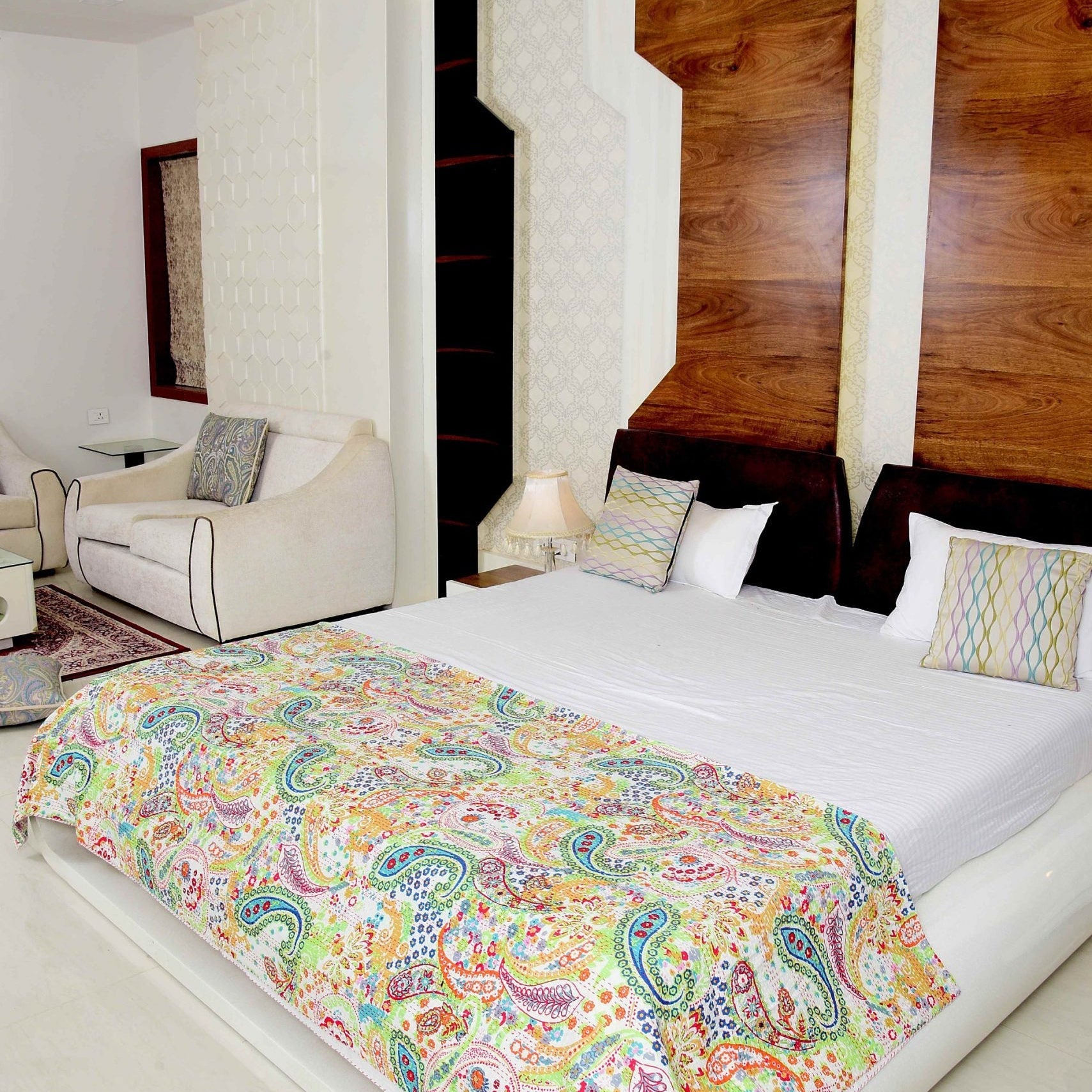 Linen Connections Indian Kantha Quilt - Serene Colours