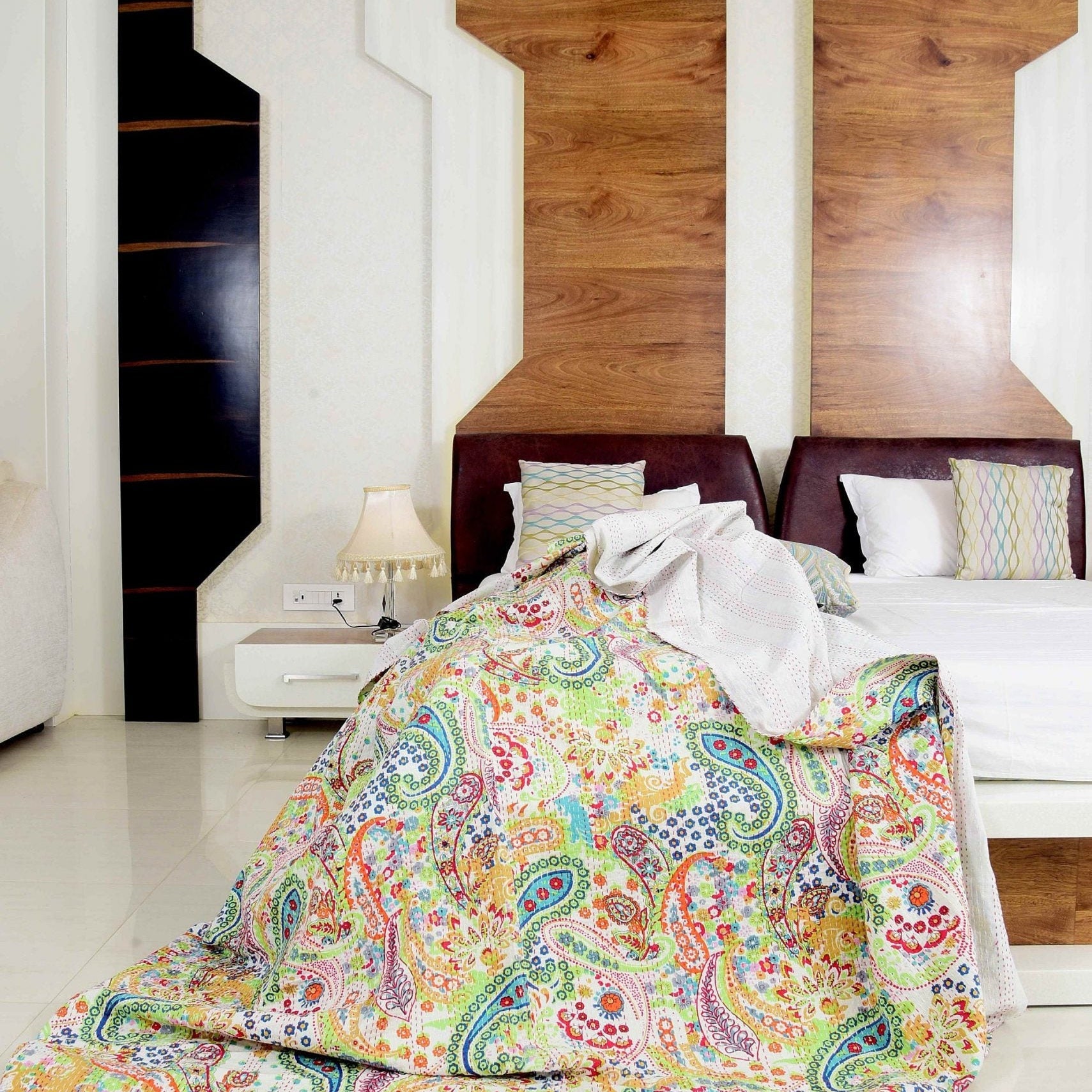 Linen Connections Indian Kantha Quilt - Serene Colours