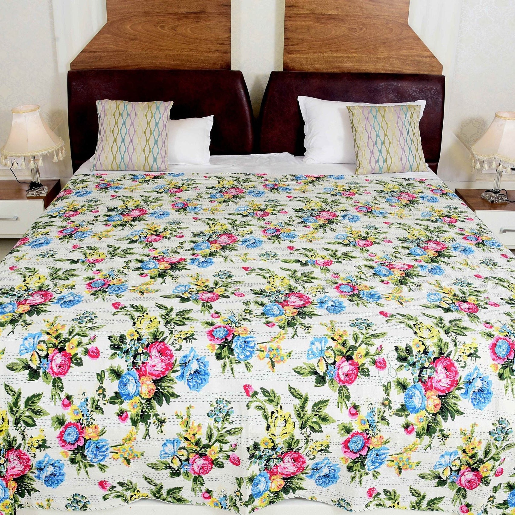 Linen Connections Indian Kantha Quilt - Floral
