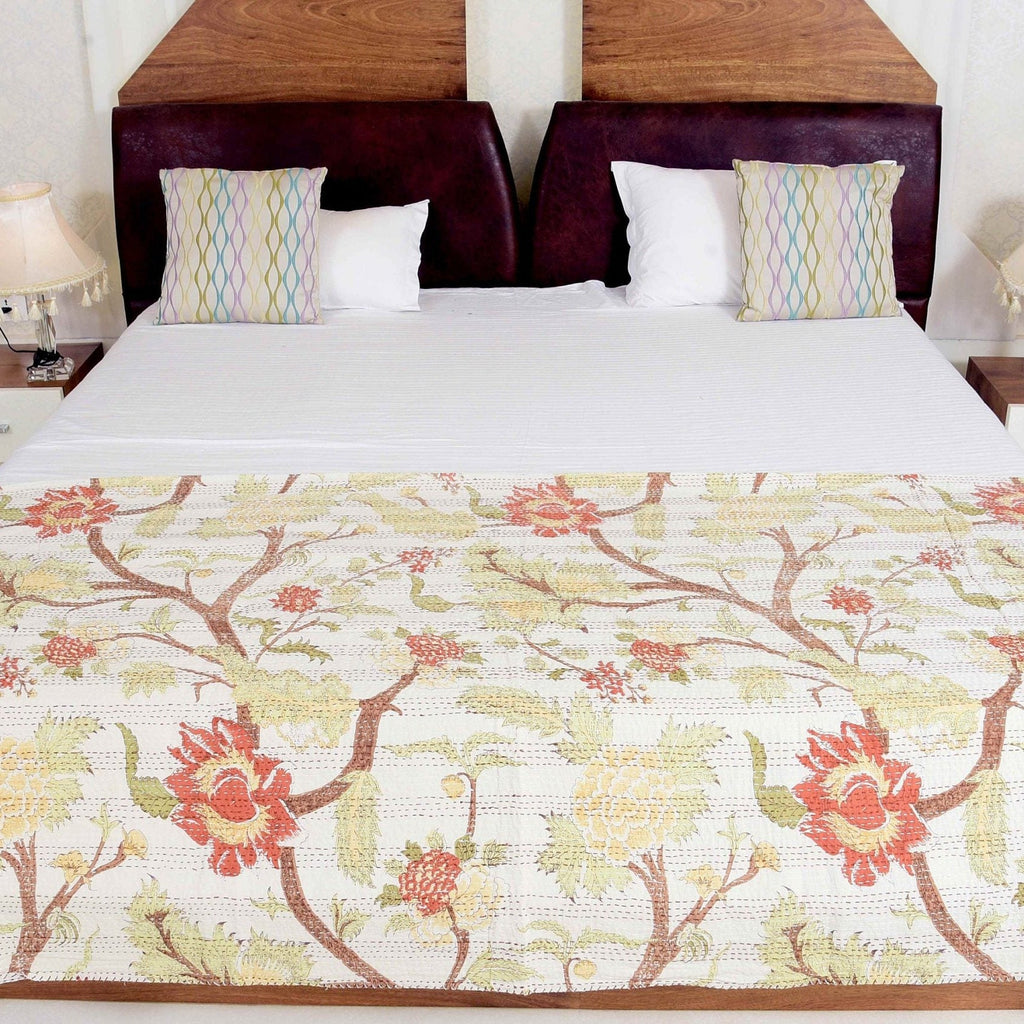 Linen Connections Handmade Indian Kantha Quilt - Spiritual Tree