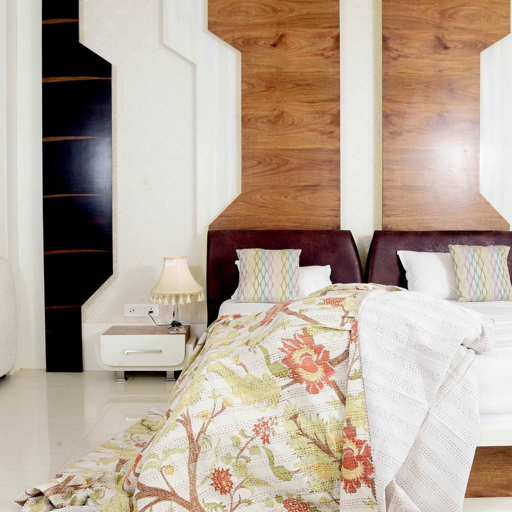 Linen Connections Handmade Indian Kantha Quilt - Spiritual Tree