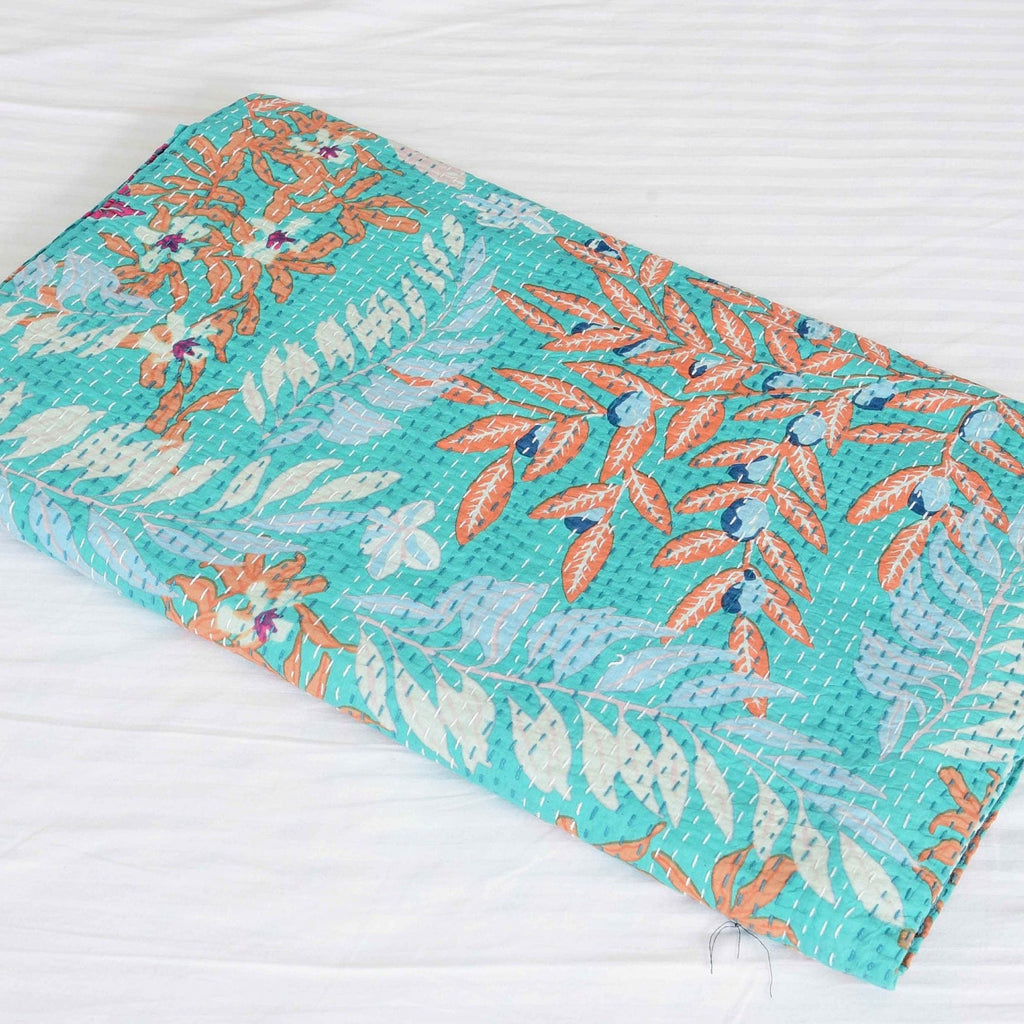 Linen Connections Handmade Indian Kantha Quilt - Mint Pastures