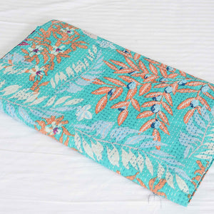 Linen Connections Handmade Indian Kantha Quilt - Mint Pastures