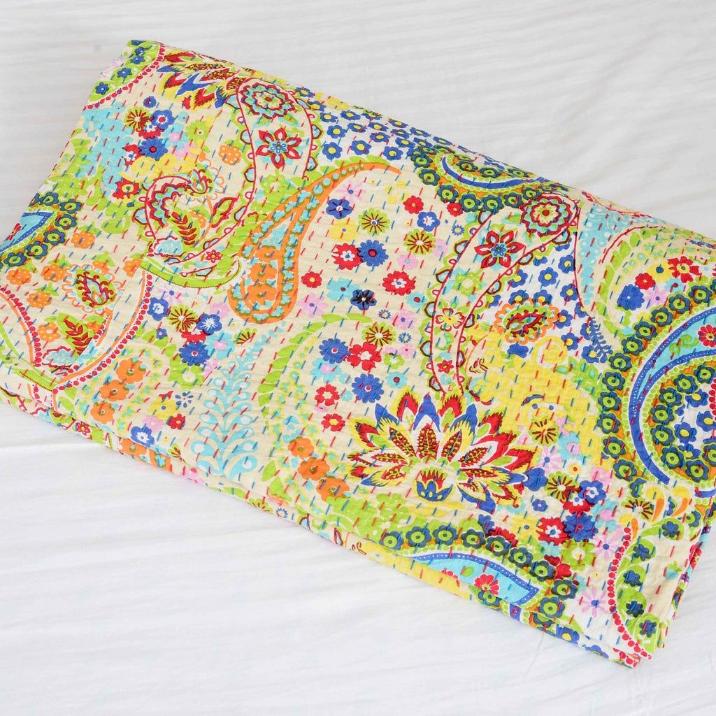 Linen Connections Handmade Indian Kantha Quilt - Pale Chic