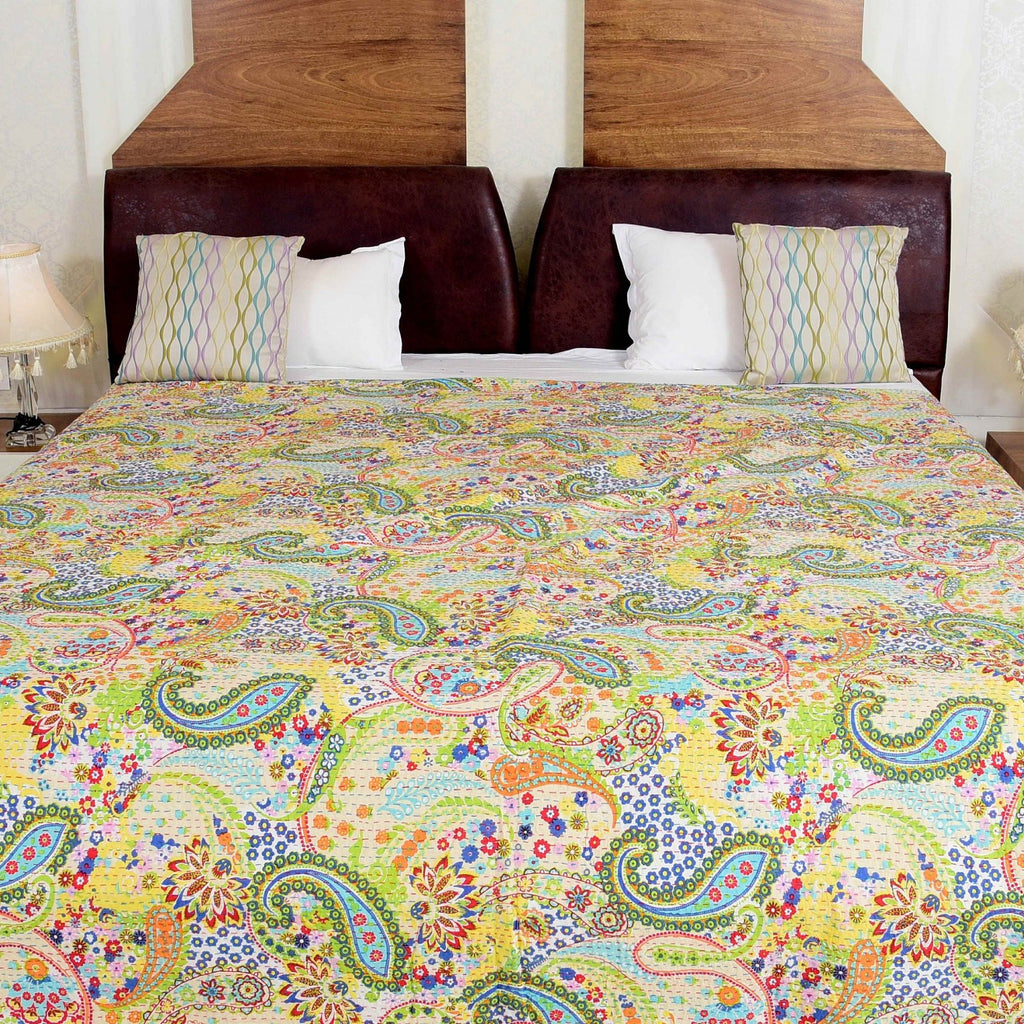 Linen Connections Handmade Indian Kantha Quilt - Pale Chic