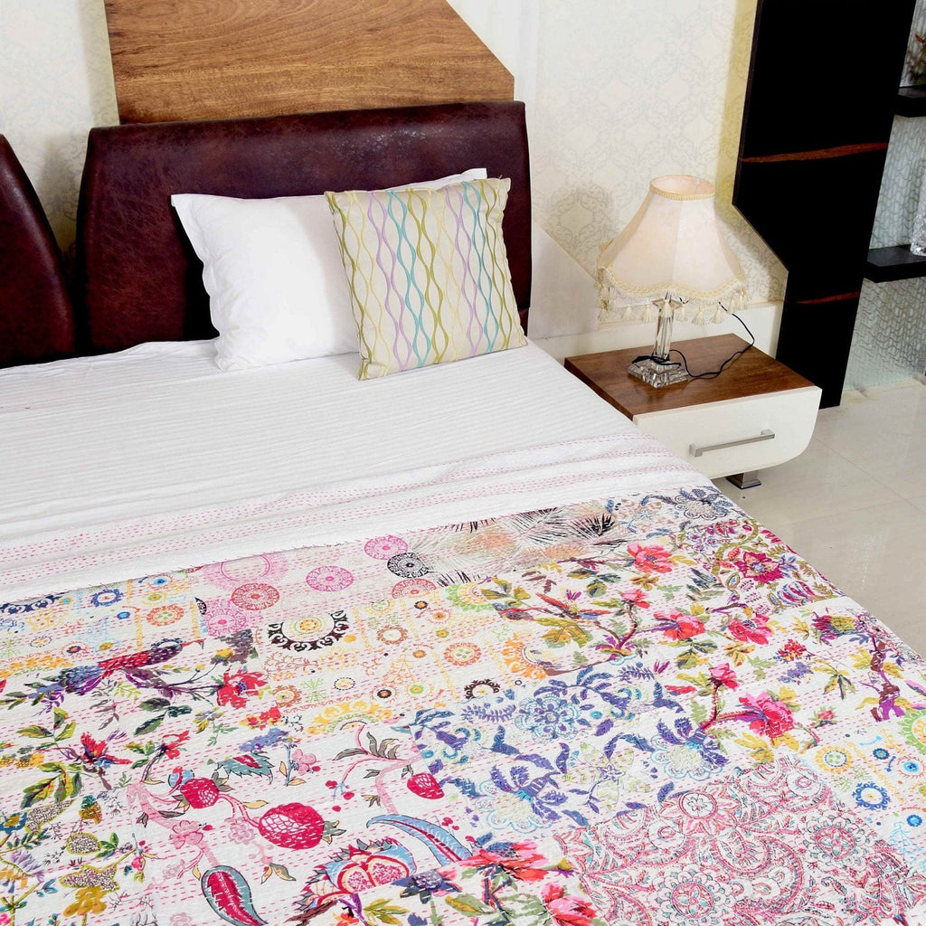 Linen Connections Handmade Indian Kantha Quilt - Serenity Colours