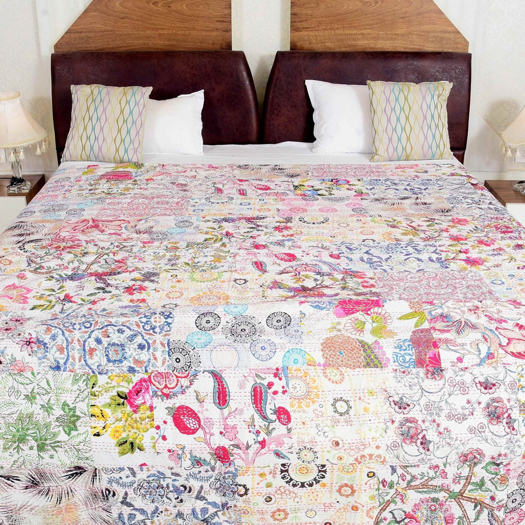 Linen Connections Handmade Indian Kantha Quilt - Serenity Colours